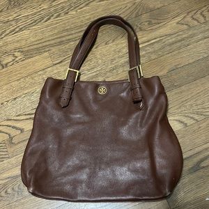 Tory Burch brown leather handbag shoulder bag w/gold hardware